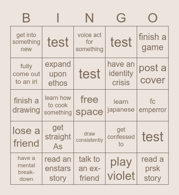 revs 2023 bingo Card