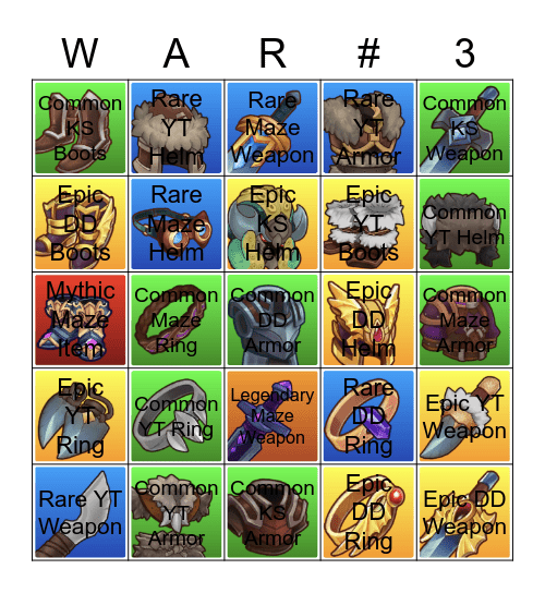 WAR #3 Bingo Card