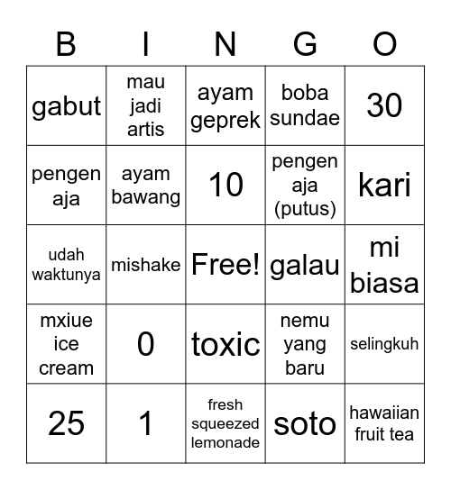 Untitled Bingo Card