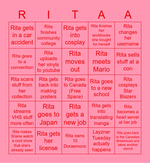 RITA LIFE BINGO 2023 Bingo Card