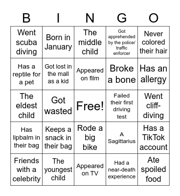 Get to Know ME! Bingo Card