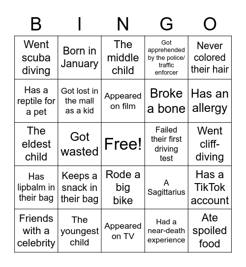 Get to Know ME! Bingo Card