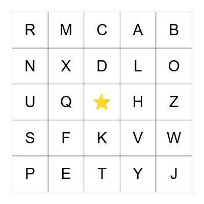 TK Alphabet Bingo Card