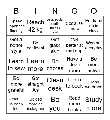 2023 Goals Bingo Card