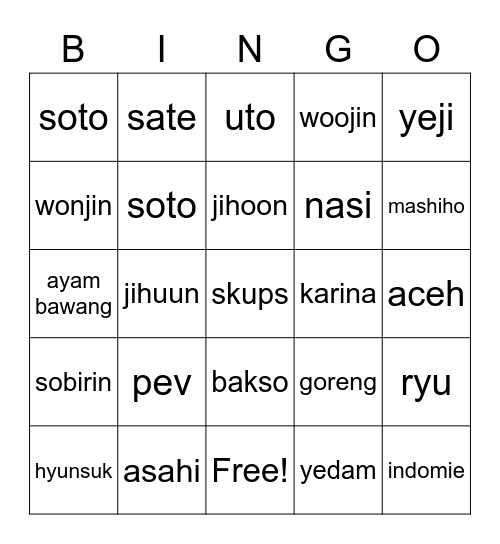 biang gosip gesper (bigos) Bingo Card