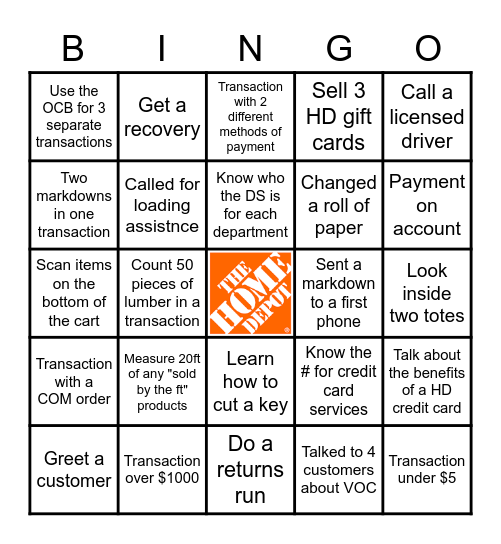 Cashier Appreciation Month Bingo Card