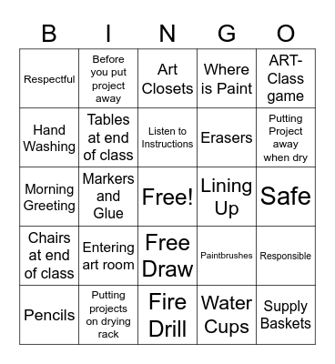 Art Room Bingo Card