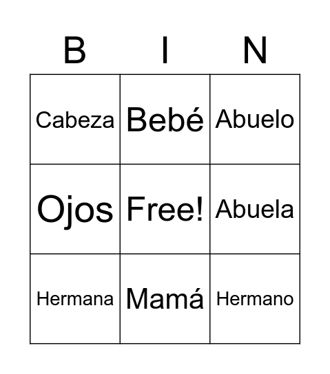 1st Familia Bingo Card