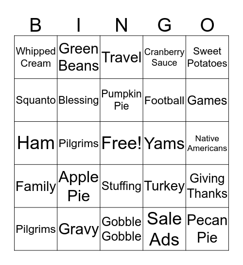 Thanksgiving Day BINGO! Bingo Card