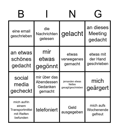 Heute habe ich schon ... Bingo Card