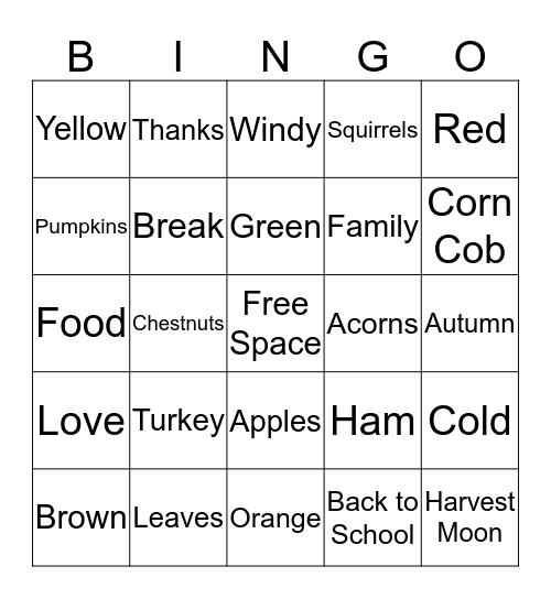 Fall Bingo Card