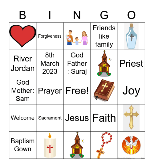 Alyssa's Christening Bingo Card