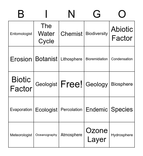 Environmental Review Bingo Card