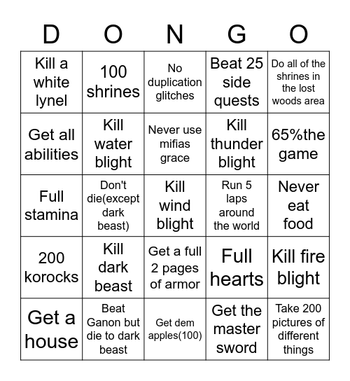 Legend Bingo Card