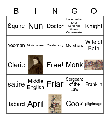 The Prologue from the Canterbury Tales Bingo Card