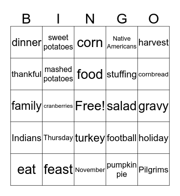 Thanksgiving Bingo Card