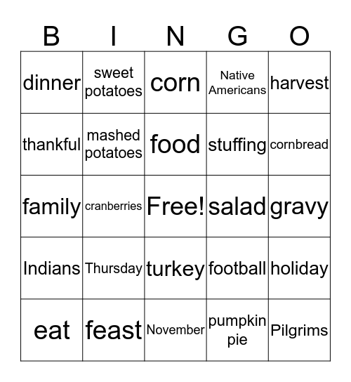 Thanksgiving Bingo Card