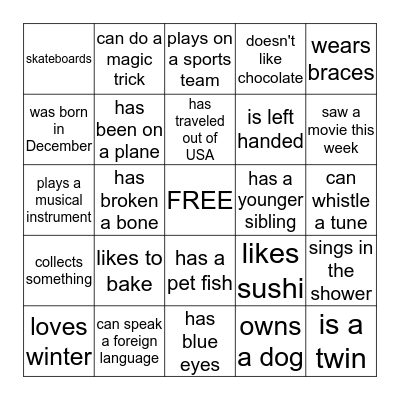 Find someone who Bingo Card