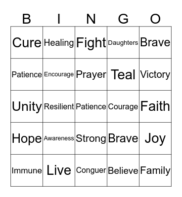 Lupus Awareness Bingo Card