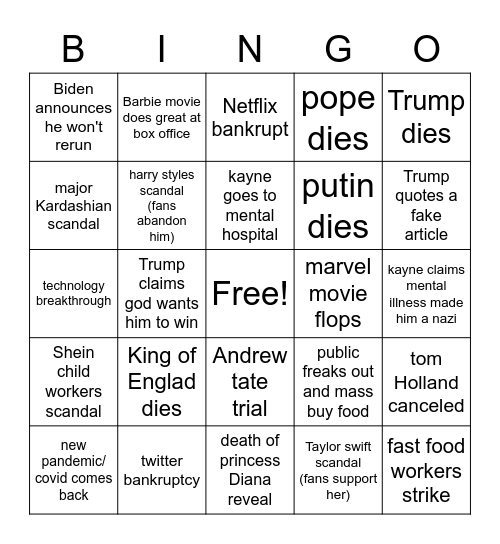 2023 Bingo Card