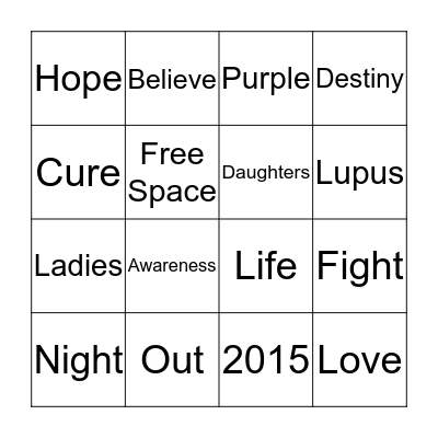 Ladies' Night Out 2015 Bingo Card
