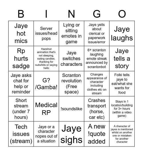 LetterJaye RP/General Bingo Card Bingo Card