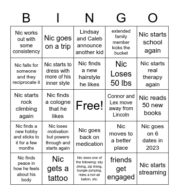 Nic's 2023 Bingo Card