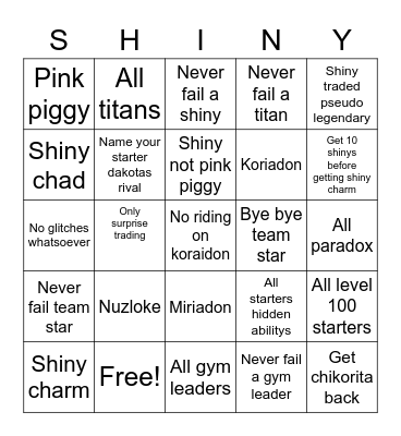 Pokemon scarlet violet Mean Bingo Card