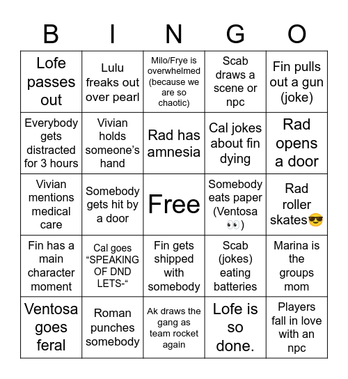 Fin and the side characters Bingo Card