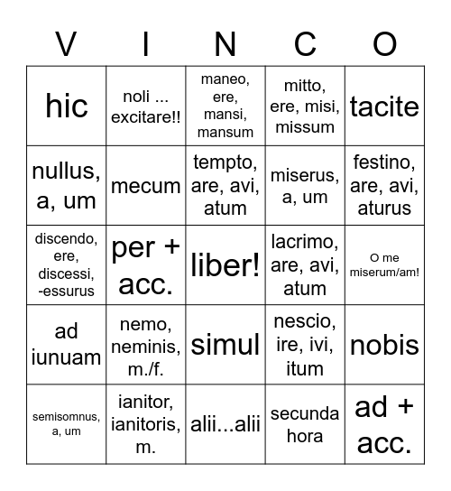 Latin (Ecce Romani, Ch. 9) Bingo Card