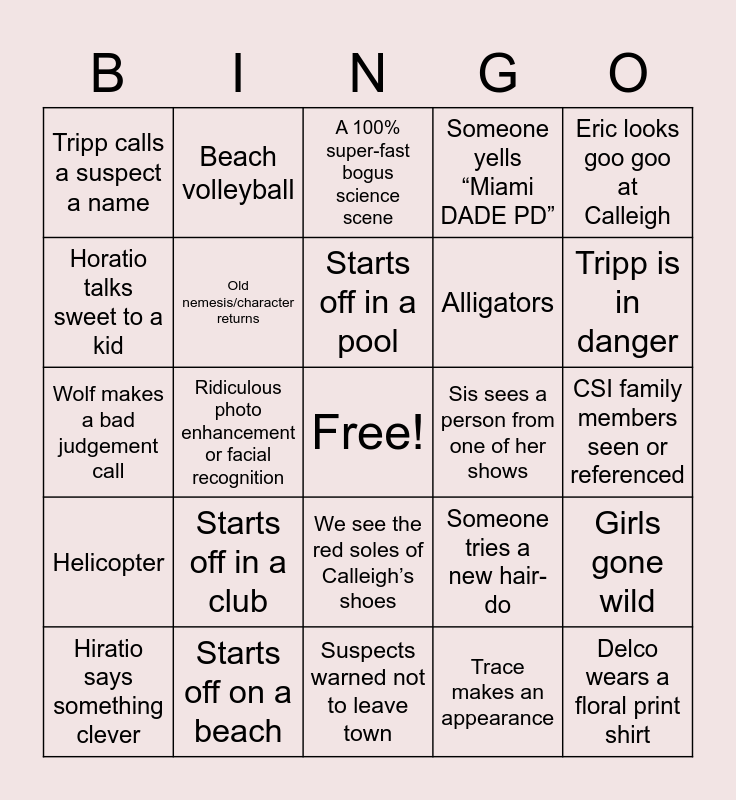 CSI: Miami Bingo Card