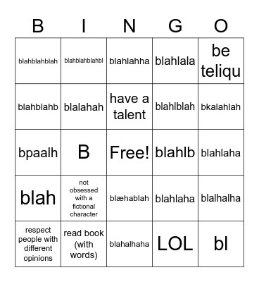 does yasu love u Bingo Card