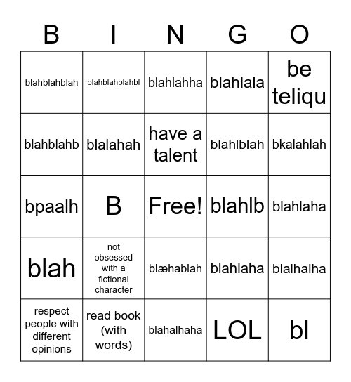 does yasu love u Bingo Card