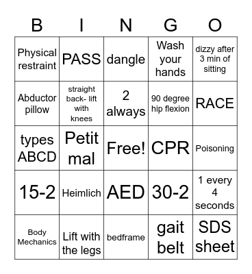 Safety Bingo Card