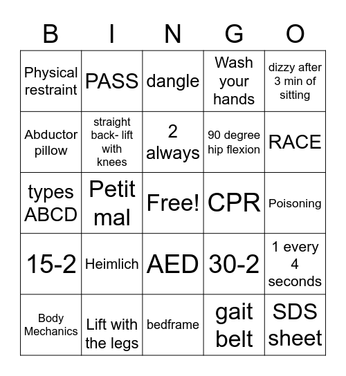 Safety Bingo Card