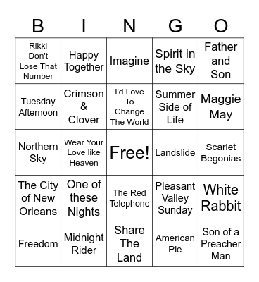 Summer of Love 1 Bingo Card