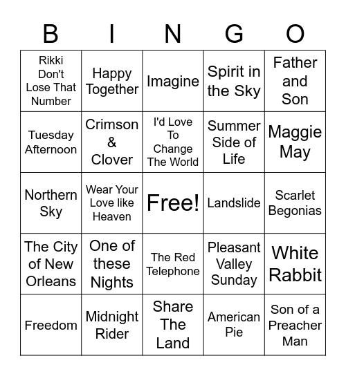 Summer of Love 1 Bingo Card