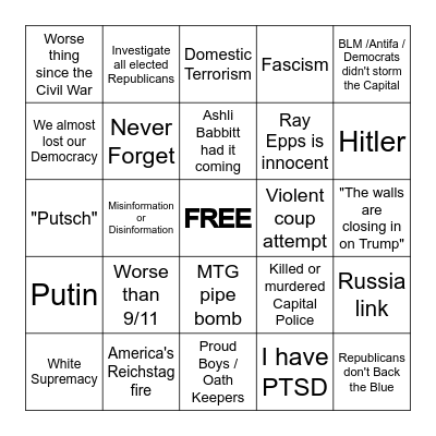 January 6 Bingo Card