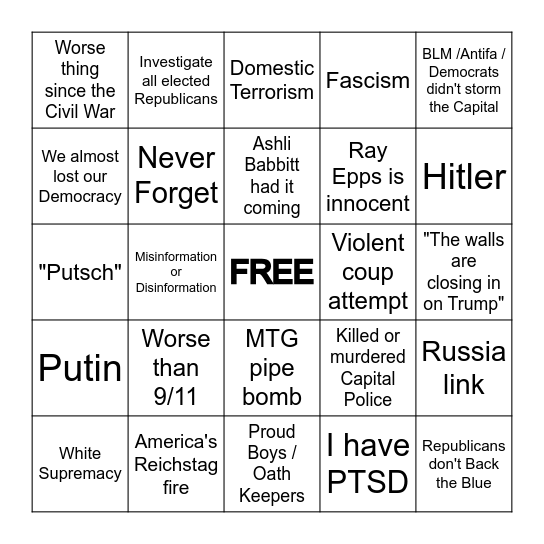 January 6 Bingo Card