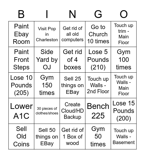 2023 Goals Bingo Card