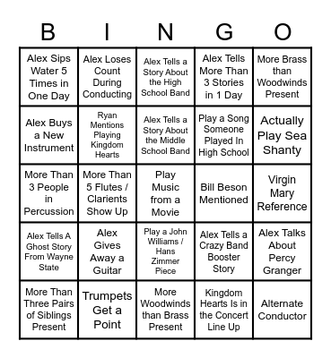 RCHS Alumni Band Bingo Card