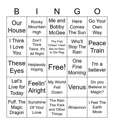 Summer of Love Blackout Bingo Card