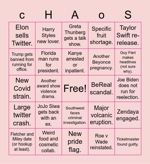 2023 Bingo Card