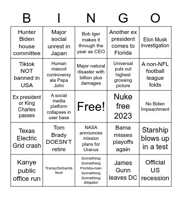 2023 Bingo Card