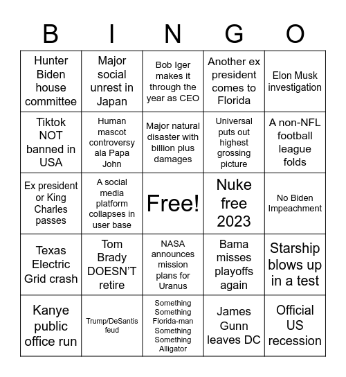 2023 Bingo Card