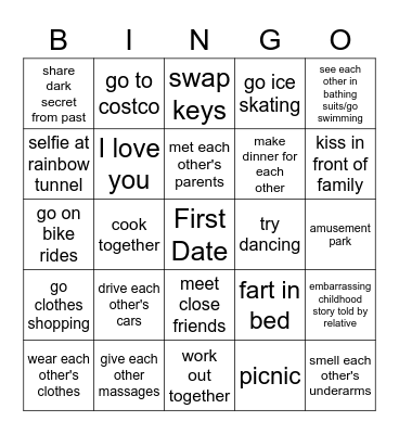 Relationship Bingo Card