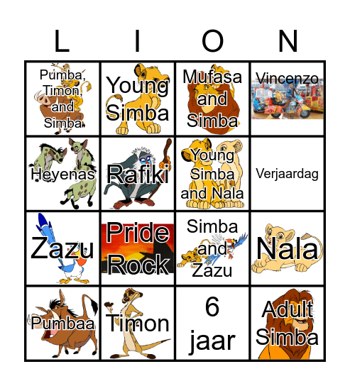 LION King Bingo Card