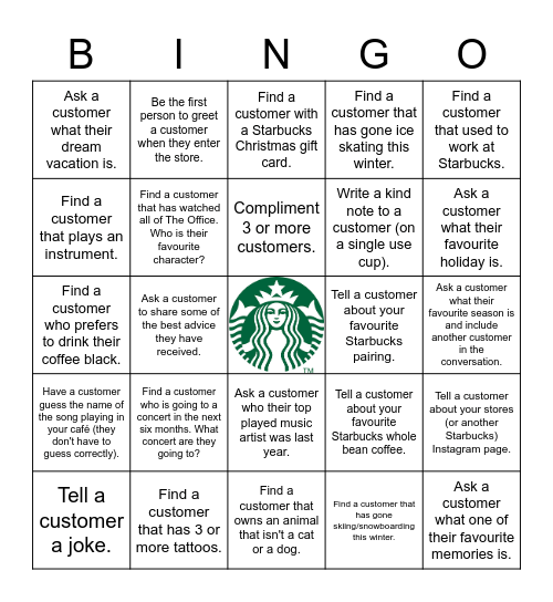 Customer Connection BINGO Card