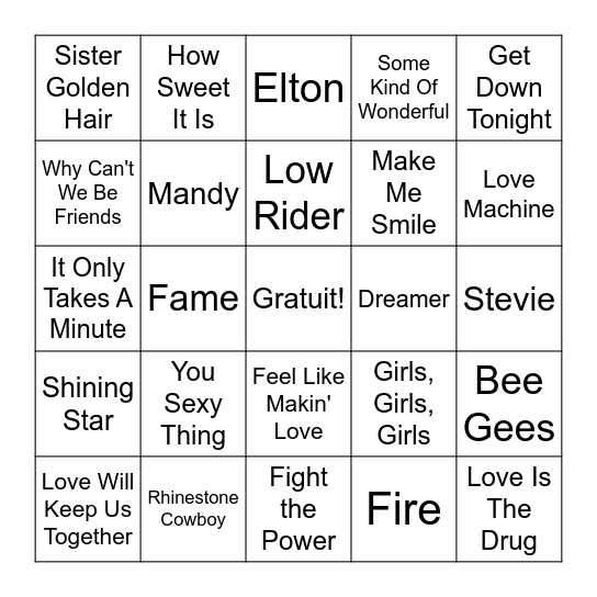 1975 Bingo Card