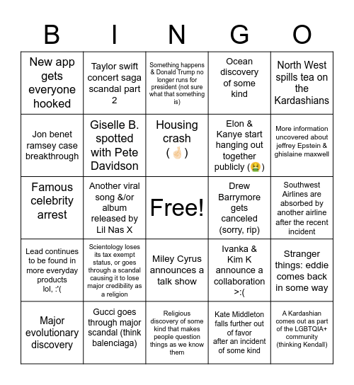 Kenzie's 2023 Bingo Card Bingo Card